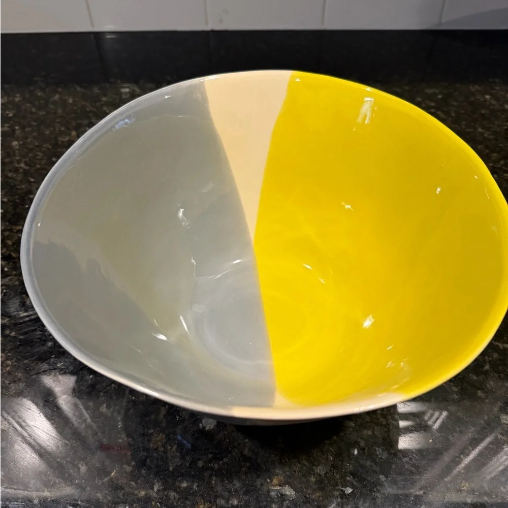 Crate&Barrel Yellow and Gray Ceramic Bowl